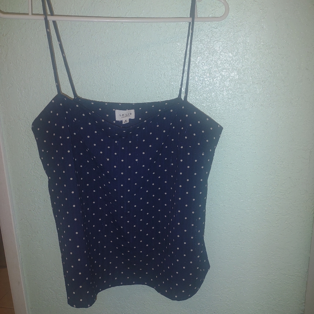 LELIS Navy and White Polka Dot Camisole